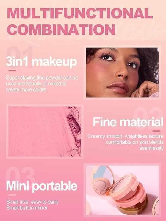 3-in-1 Face Blusher + Highlighter with Mini Compact – Your All-in-One Glow Essential