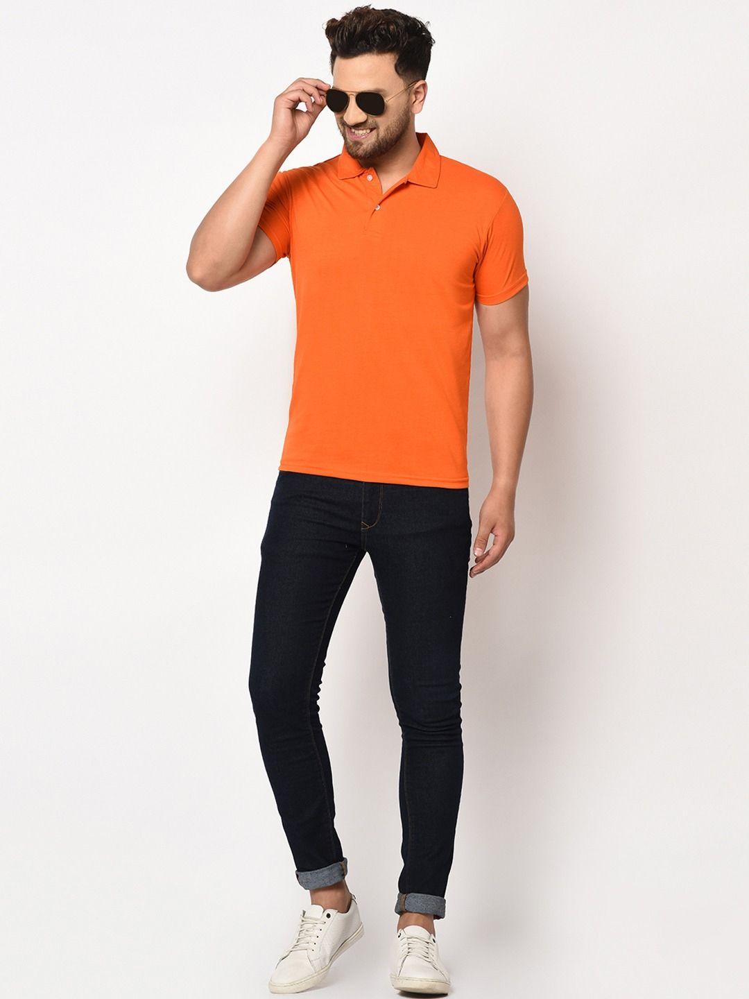: Stylish Orange Cotton Blend Men's Polo T-Shirt – Perfect for Every Occasion