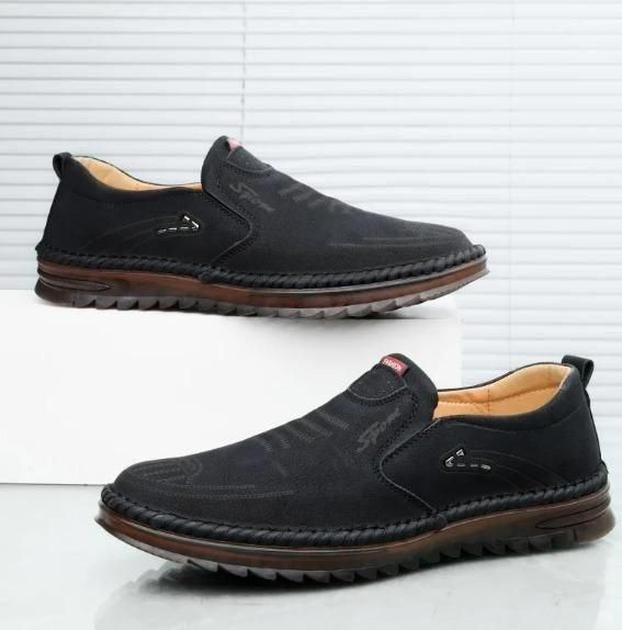Men’s Ultra-Comfort Soft Leather Casual Shoes – Effortless Style in Every Step (Black, Slip-On)
