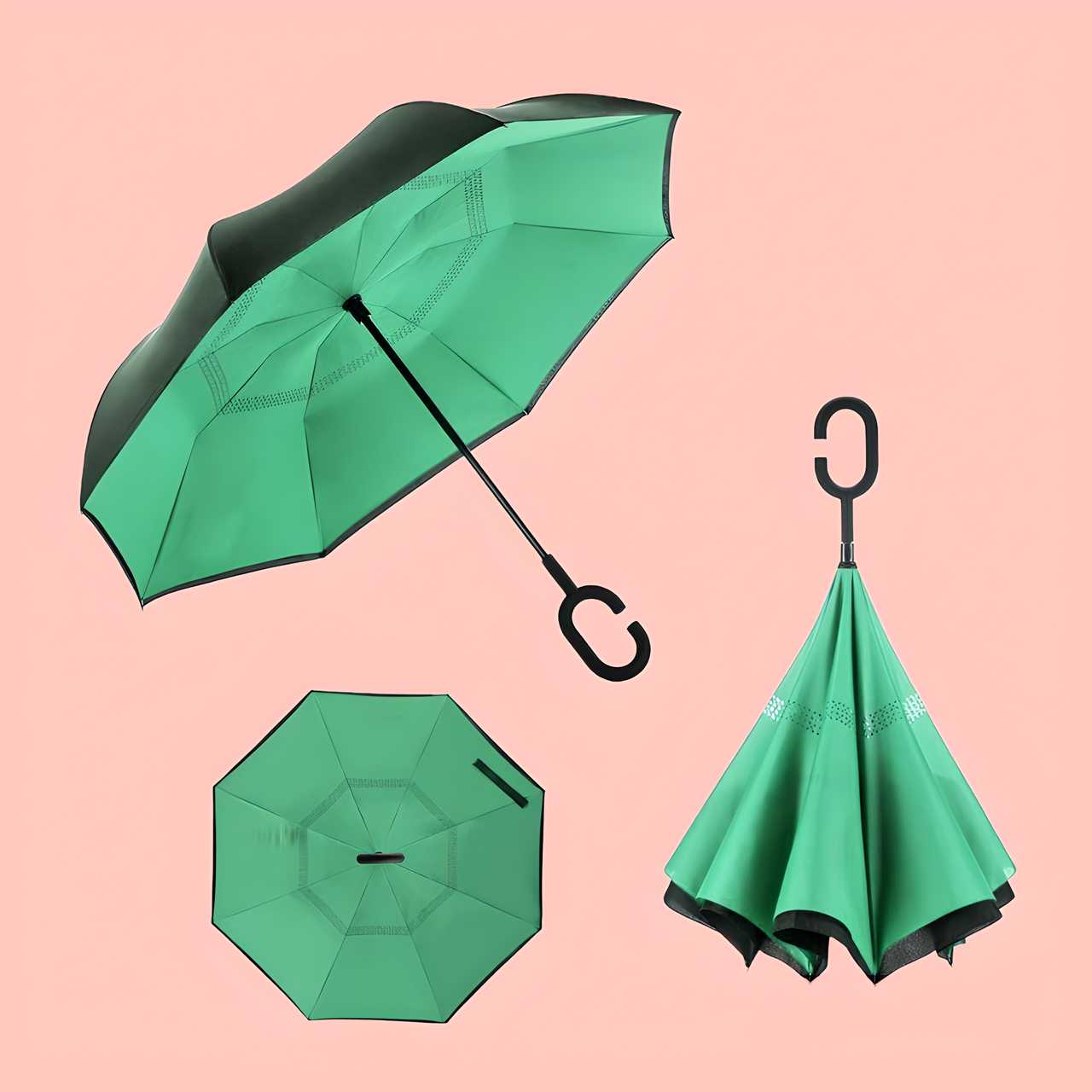 Double Layer Inverted Reversible No Drip Umbrella with C-Shape Handle – Windproof & Hands-Free (Multicolor)