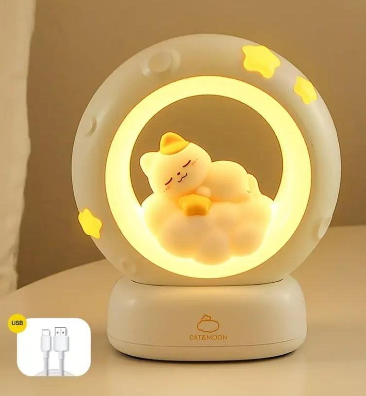 Adorable Sleeping Cat LED Night Lamp – Soft Glow & Touch Control (1 Pc)