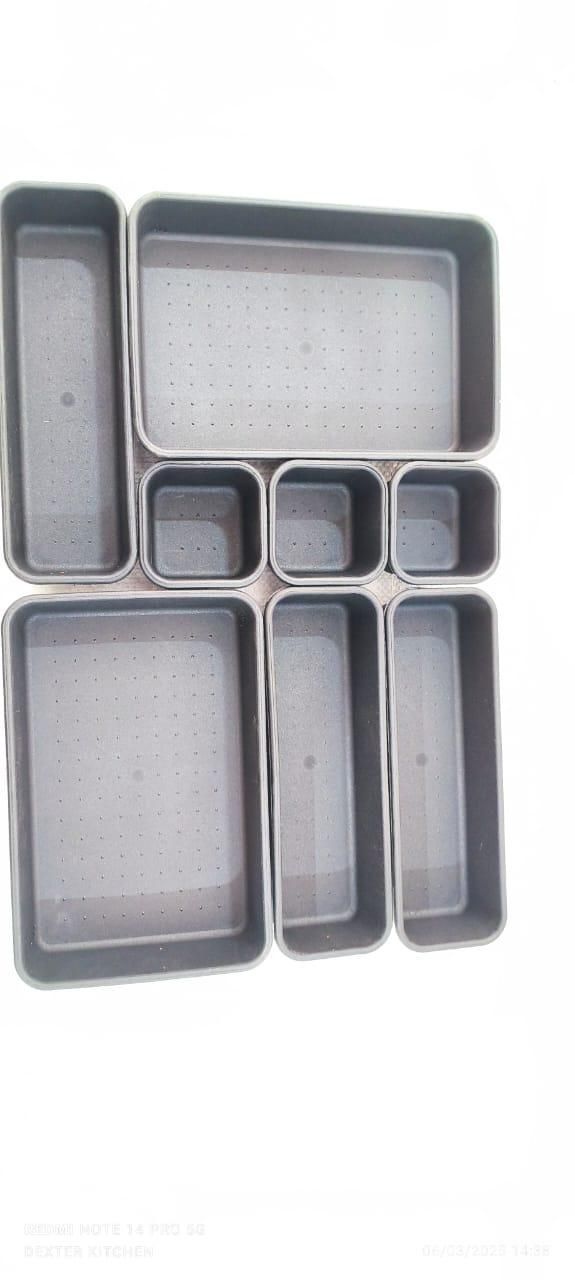 8pcs Interlocking Desk Drawer Organizer Set – Versatile Plastic Storage Trays for Kitchen, Office & Bathroom