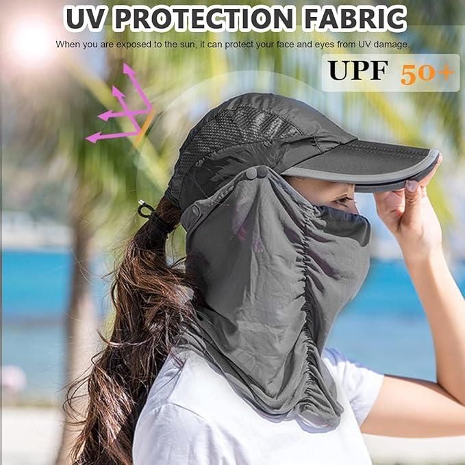 ChicShield™ Sun Cap with Detachable Face Mask – Summer-Ready Elegance for Stylish Women