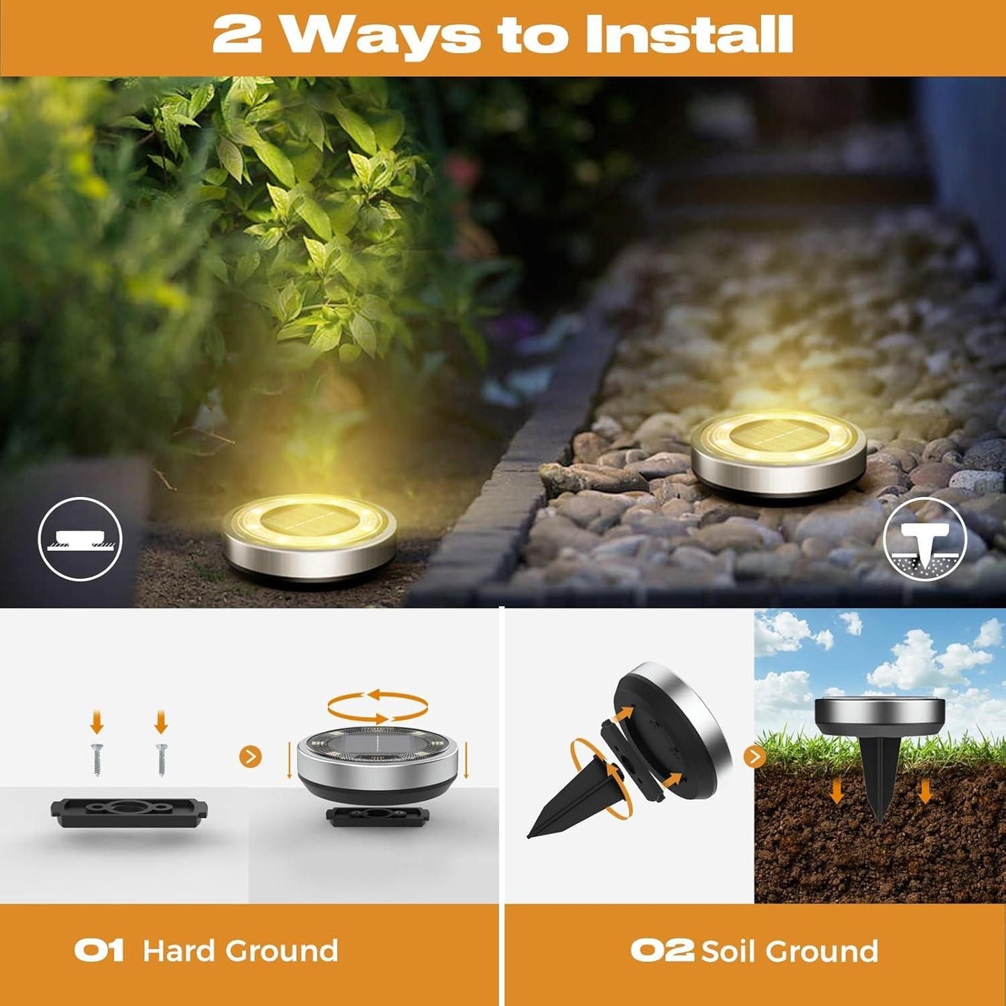 Solar Waterproof Ground Lights (Pack of 4) - Illuminate Your Outdoors with Solar Power