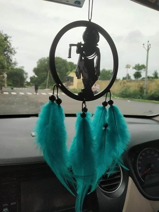Hanging Dream Catcher with Shree Krishna Idol – Divine Peace & Positive Energy for Your Car and Home