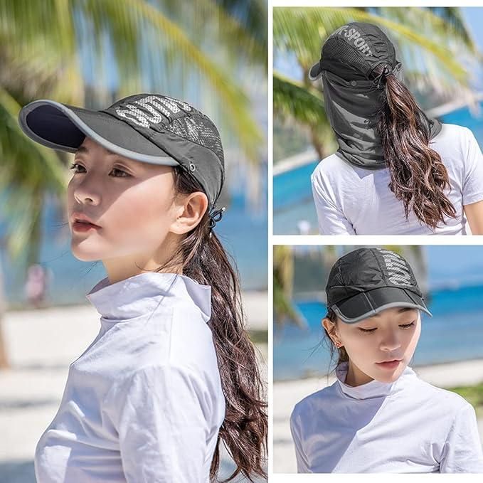 ChicShield™ Sun Cap with Detachable Face Mask – Summer-Ready Elegance for Stylish Women