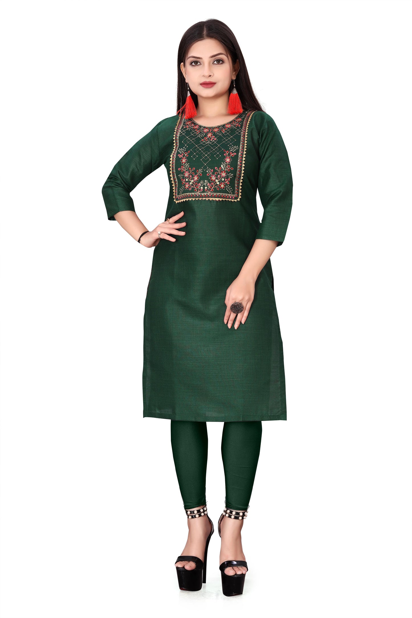 Women's Embroidery Cotton Slub Kurti - Perfect for Festive Occasions