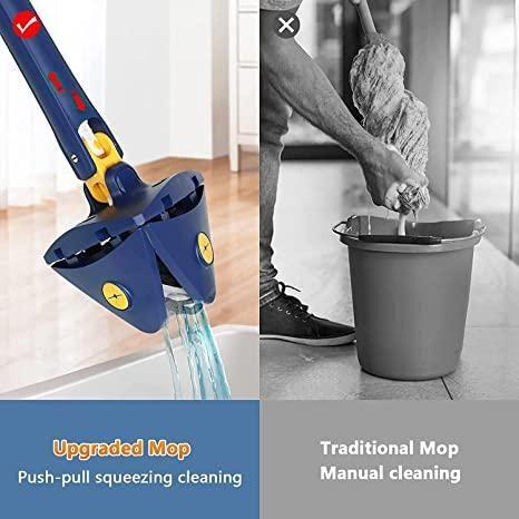 Blue Triangle Squeezing Mop - All-in-One 360° Cleaning Mop for Floors, Windows, Walls & Ceilings