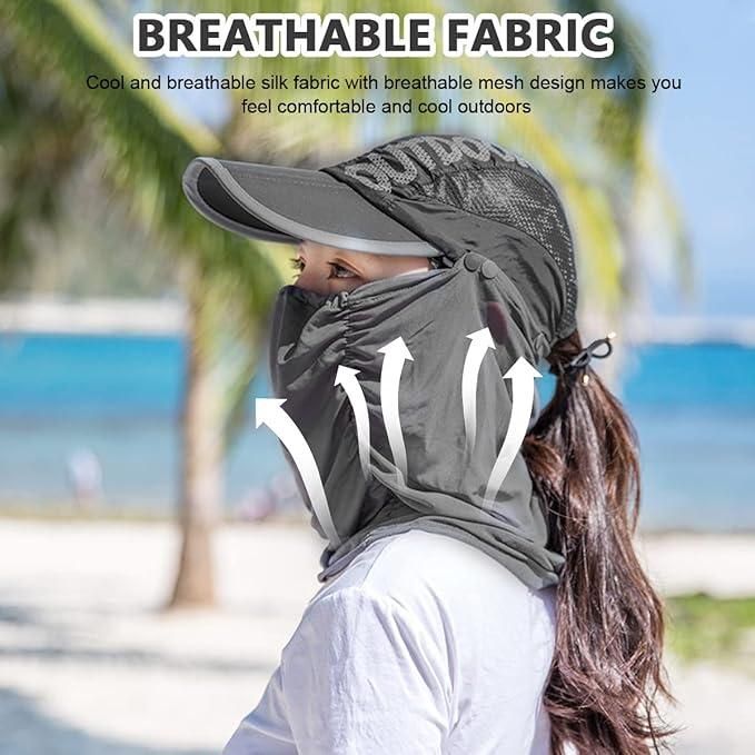 ChicShield™ Sun Cap with Detachable Face Mask – Summer-Ready Elegance for Stylish Women