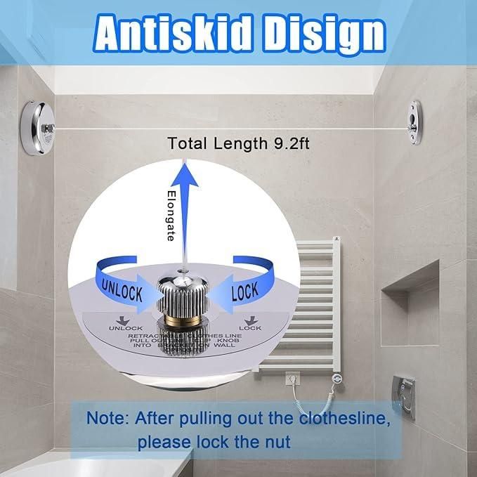 Premium Stainless Steel Retractable Clothesline – Strong, Space-Saving Drying Solution (280cm Length)