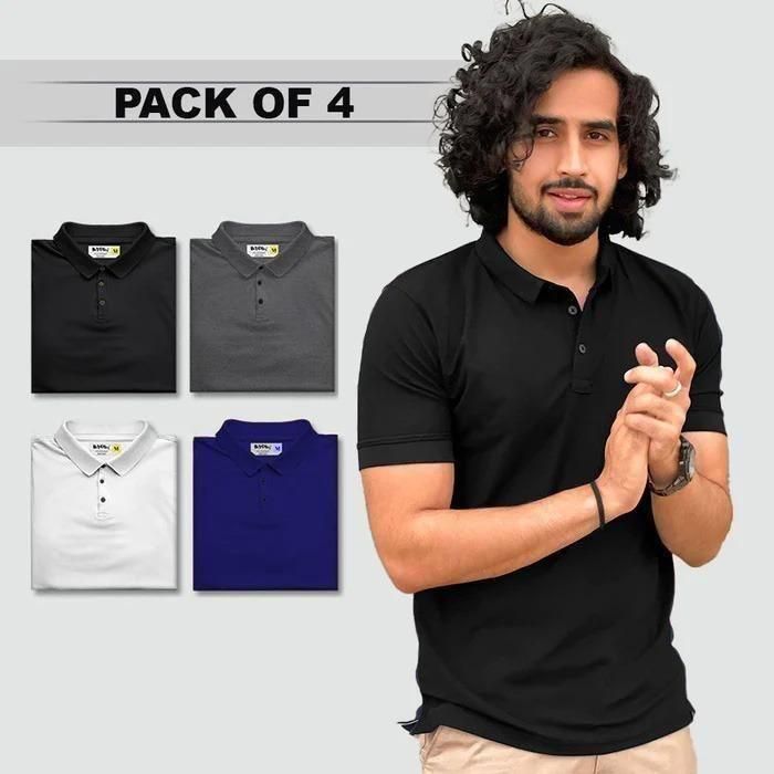 Ultimate Style Pack: 4 Premium Matte Solid Polo T-Shirts for Men