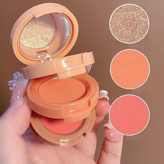 3-in-1 Face Blusher + Highlighter with Mini Compact – Your All-in-One Glow Essential
