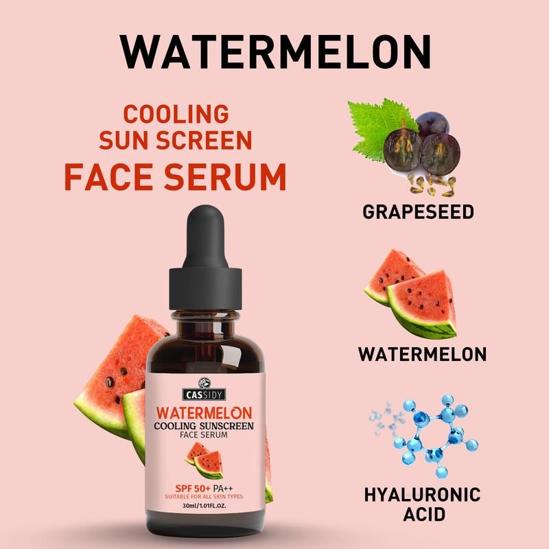 CASSIDY Watermelon Glow Cooling Sunscreen + Face Serum Duo – Hydrate, Protect & Shine (30ml x 2)