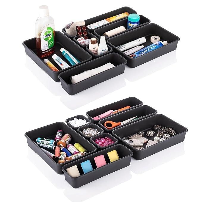 8pcs Interlocking Desk Drawer Organizer Set – Versatile Plastic Storage Trays for Kitchen, Office & Bathroom