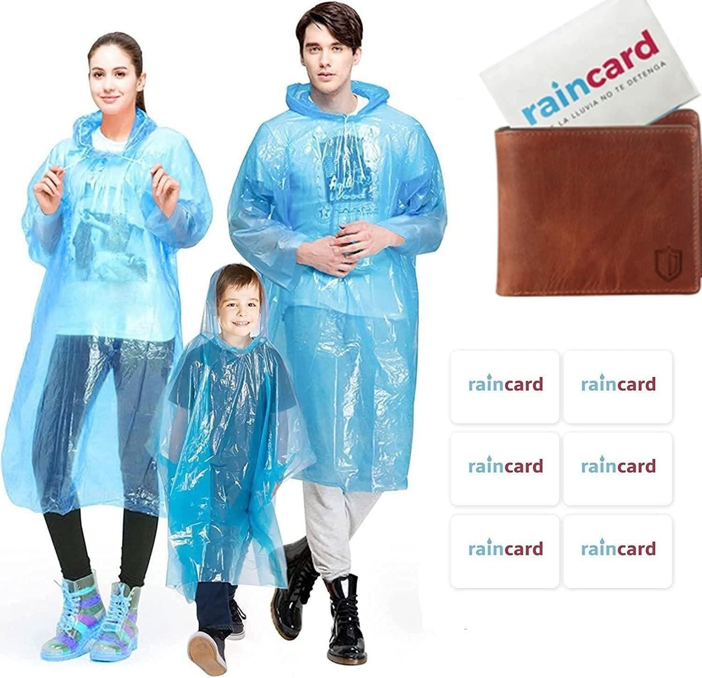 FULLY Reusable Wallet Rain Card – Pocket-Sized Emergency Raincoat for Adults (Set of 5, Multicolour)