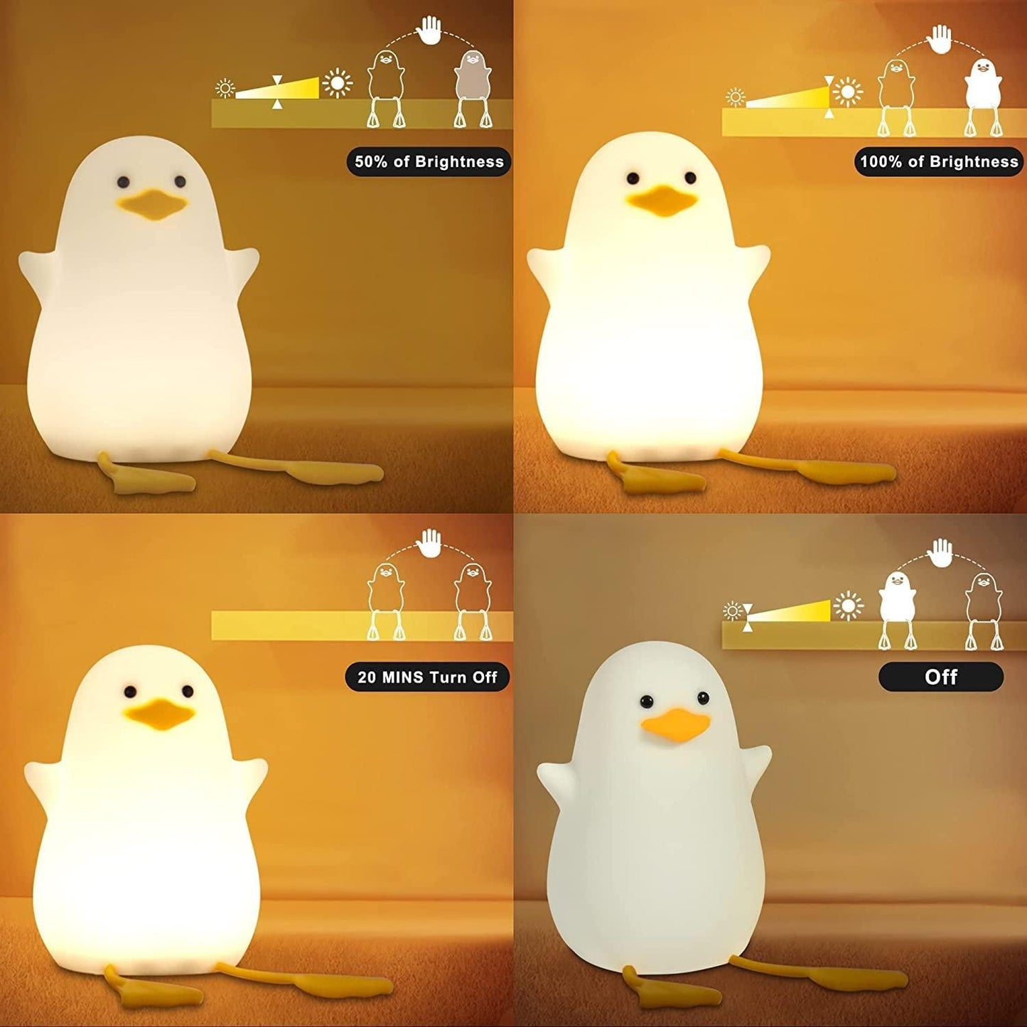 Adorable Duck Night Light Lamp – Soft Glow Touch Sensor Mood Light (Pack of 1)