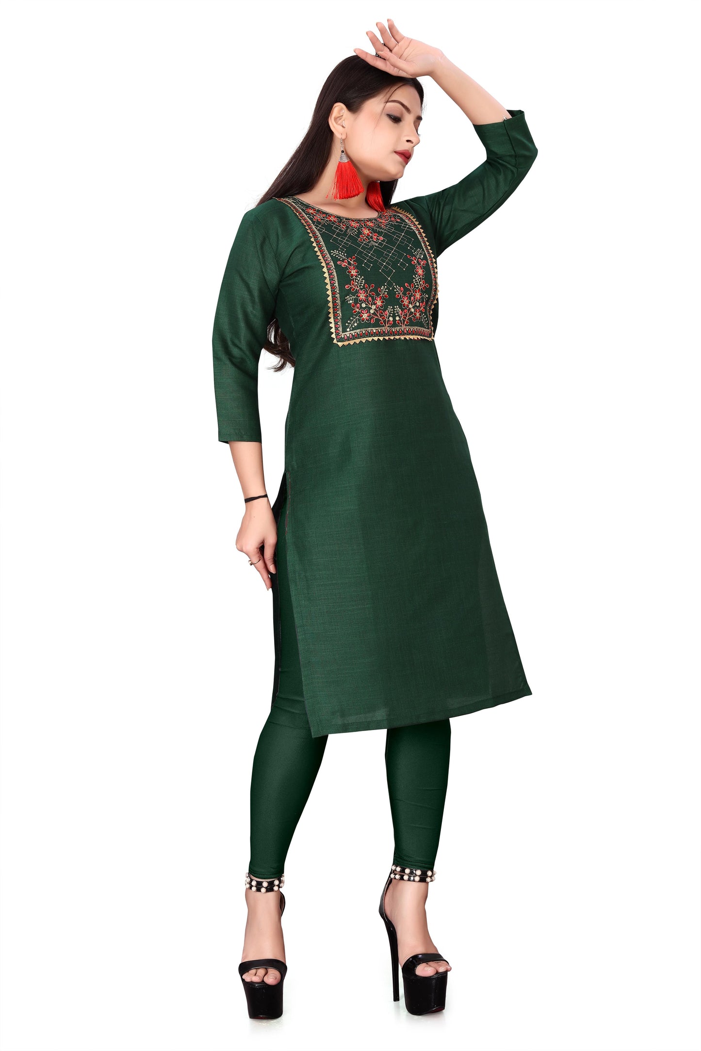 Women's Embroidery Cotton Slub Kurti - Perfect for Festive Occasions