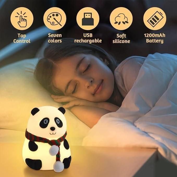 Cute Panda Light Lamp for Kids – Soft, Silicone LED Night Light, Touch-Control & 7 Color Options