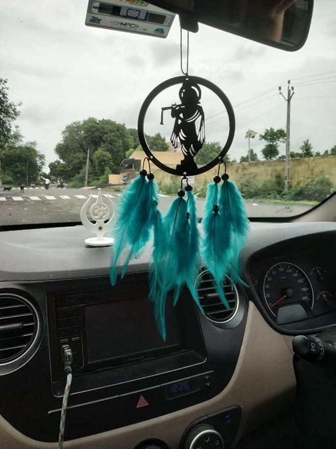 Hanging Dream Catcher with Shree Krishna Idol – Divine Peace & Positive Energy for Your Car and Home