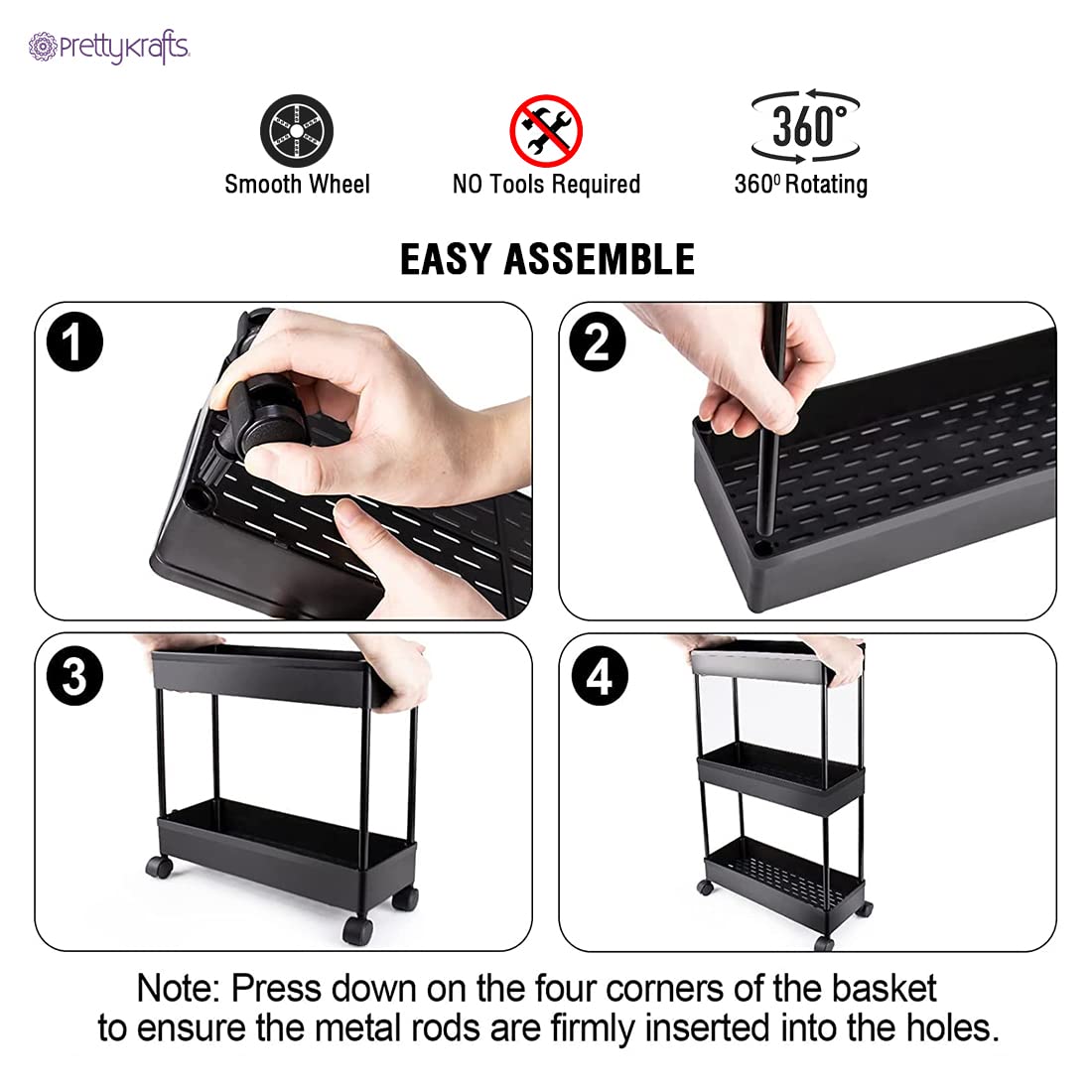 2-Tier Slim Slide-Out Storage Rack with Wheels – Space-Saving Trolley Shelf for Kitchen, Bathroom & More (Black)