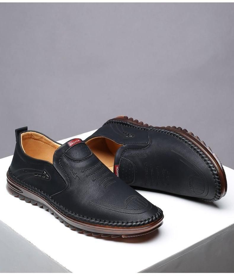 Men’s Ultra-Comfort Soft Leather Casual Shoes – Effortless Style in Every Step (Black, Slip-On)