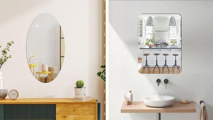 Modern Mirror Combo Set – Oval & Square Acrylic Wall Mirrors (Pack of 2)