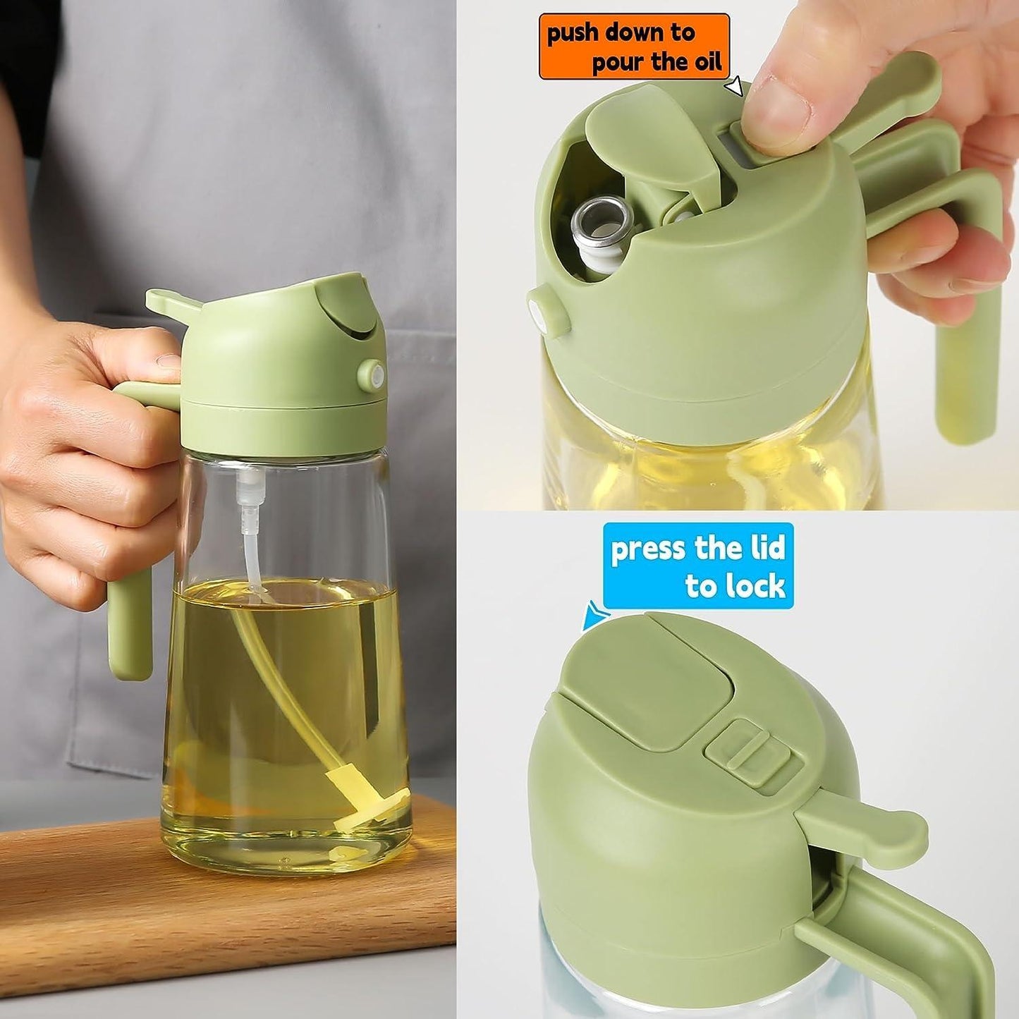 SmartMist 500ml Glass Oil Dispenser – Dual-Mode Spray & Pour for Effortless Cooking Control