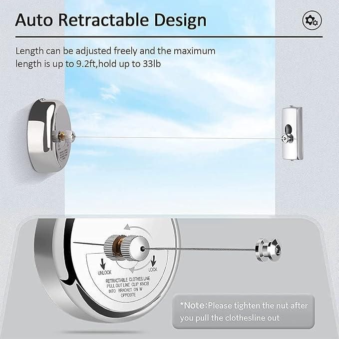 Premium Stainless Steel Retractable Clothesline – Strong, Space-Saving Drying Solution (280cm Length)