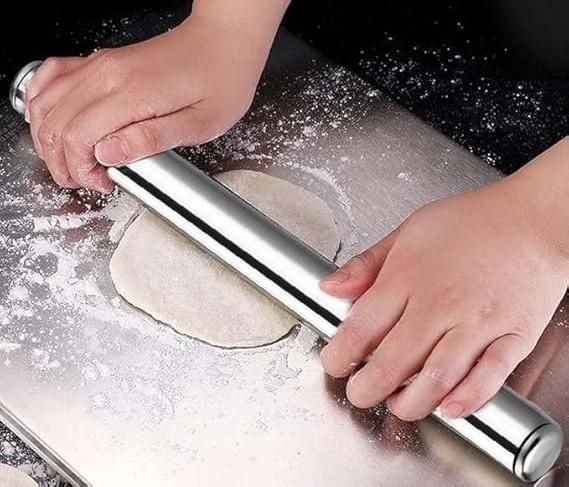  Bold & Sleek: Premium Stainless Steel Non-Stick Rolling Pin (Belan) – 31.8cm