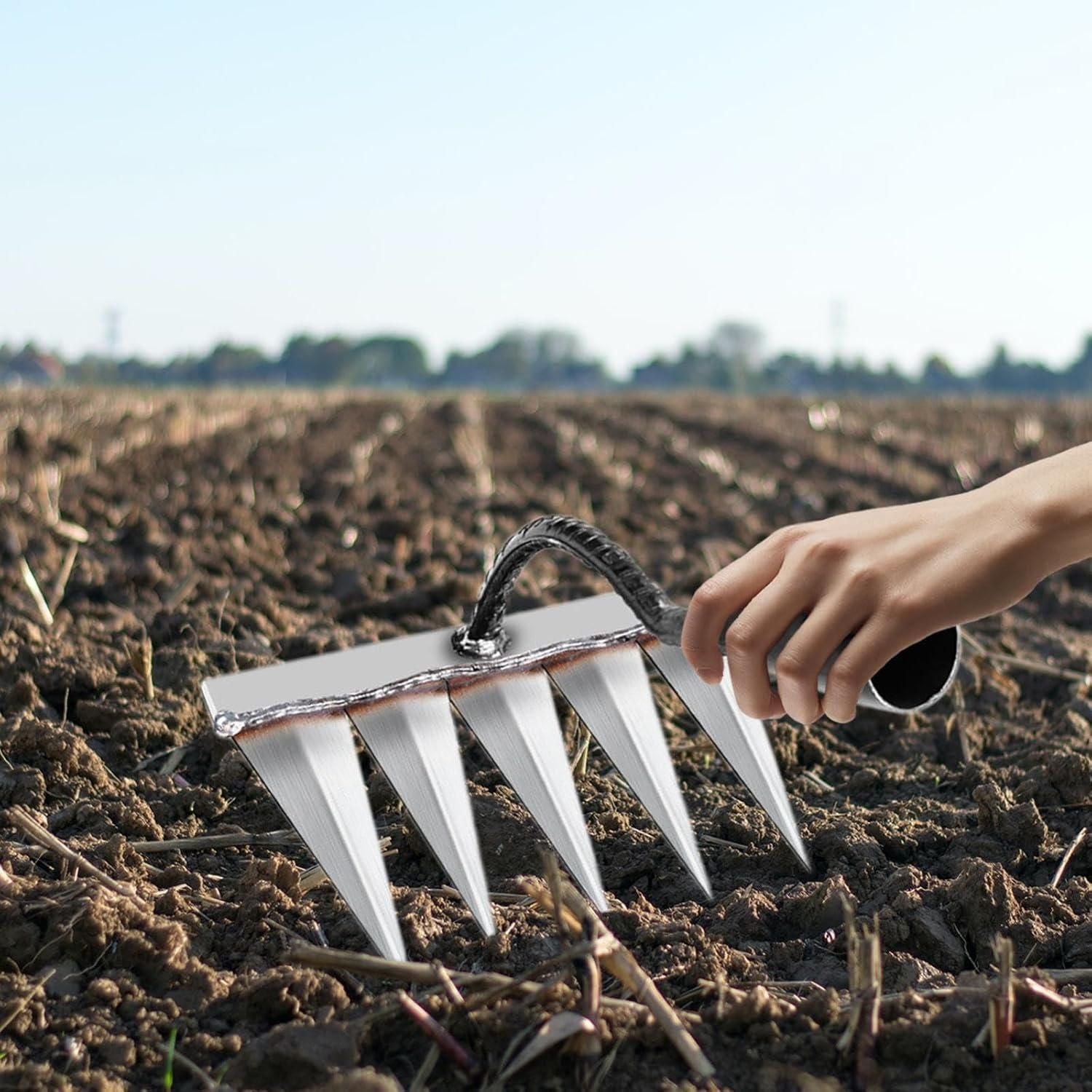 Premium 5 Teeth Carbon Steel Garden Weeding Tool – Effortless Soil Care & Weed Removal