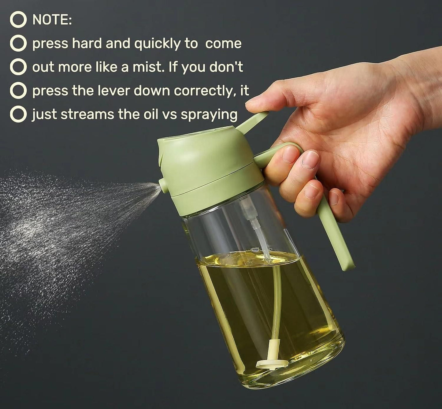 SmartMist 500ml Glass Oil Dispenser – Dual-Mode Spray & Pour for Effortless Cooking Control