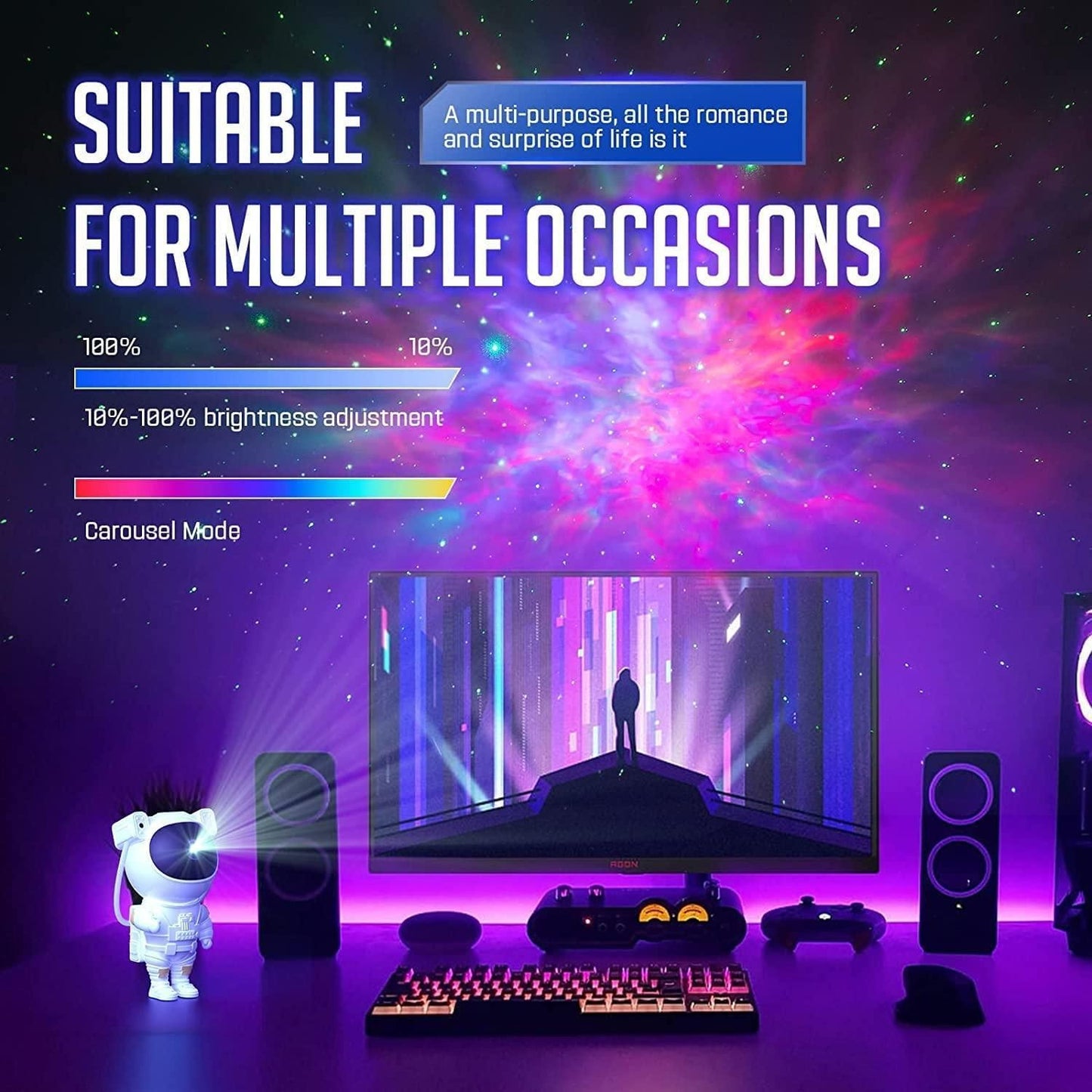 Astronaut Galaxy Projector - 360° Magnetic Head Rotation, Remote Control